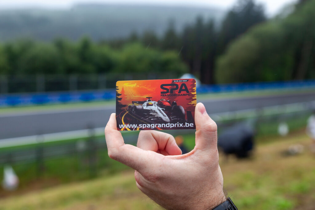 Belgian Grand Prix card on purchasing food and drink at Spa.